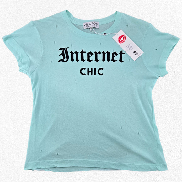 Wildfox Internet Chic Aqua Blue Tee NWT Sample Rare Graphic T-Shirt Size Small - Picture 1 of 9